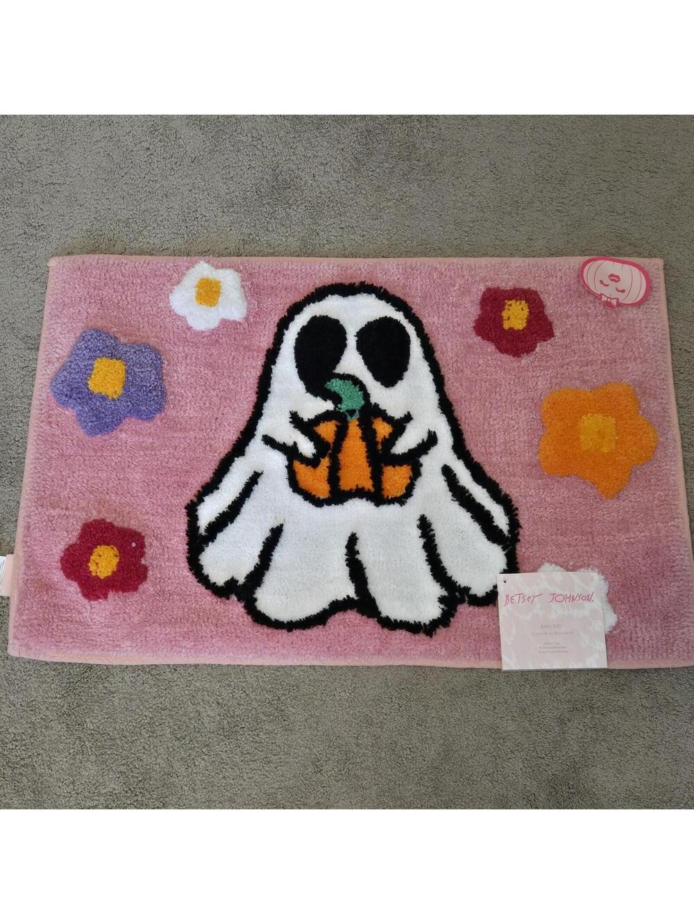 Betsey Johnson Halloween Pink Hippie Ghost Flower Bath Rug 20" X 30" NWT